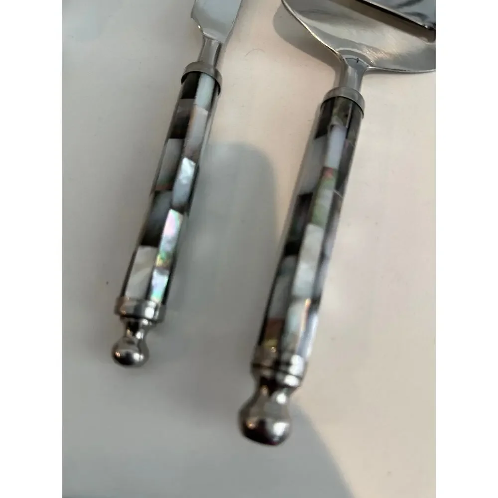 Vintage 2Pc Cheese Serving Set Knife Abalone Shell Handles